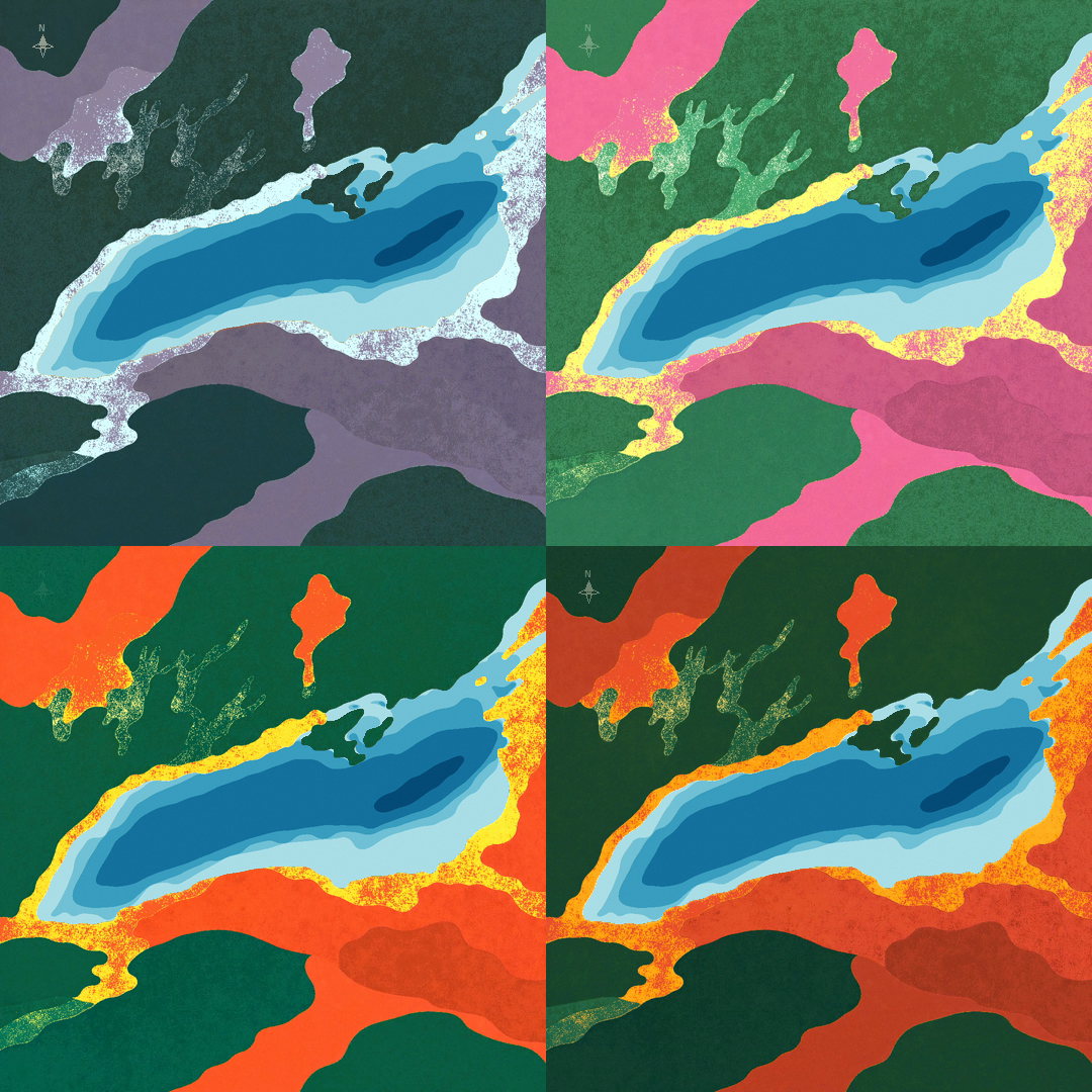 Four seasonal colour states surrounding the stable blue form of Lake Ontario